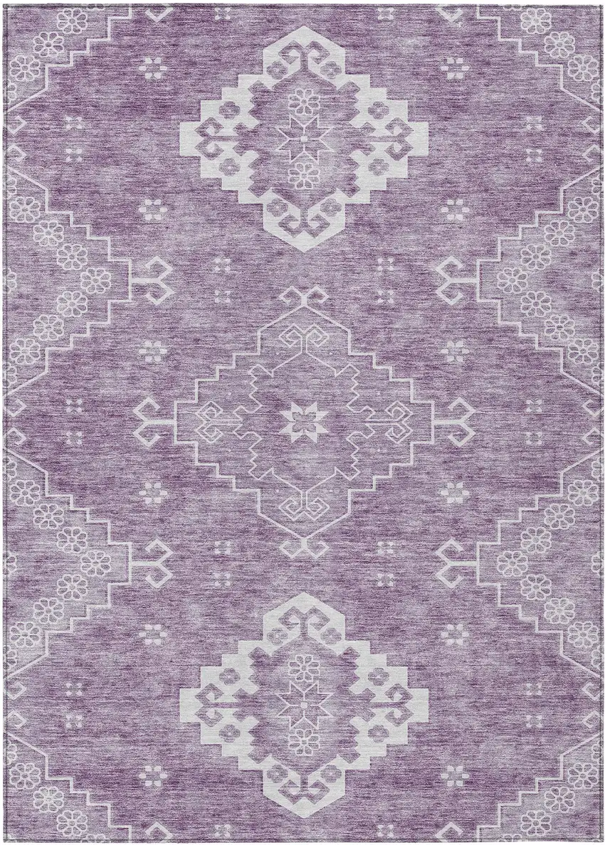 Lavender Plum And Ivory Medallion Washable Indoor Outdoor Area Rug Photo 2
