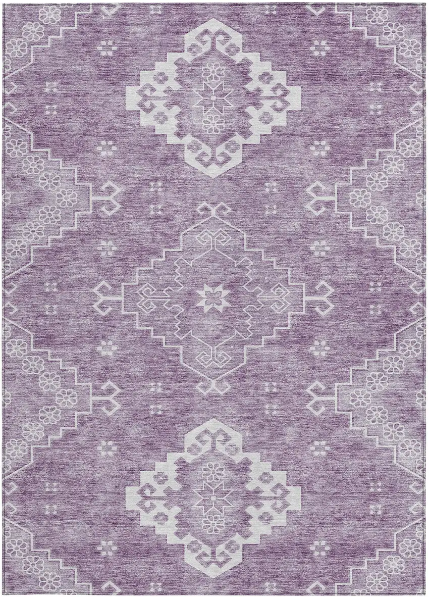 Lavender Plum And Ivory Medallion Washable Indoor Outdoor Area Rug Photo 6