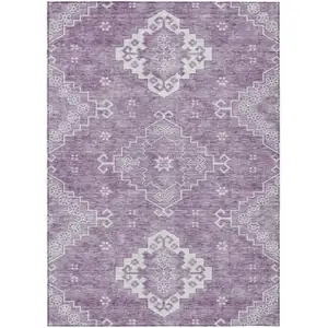 Photo of Lavender Plum And Ivory Medallion Washable Indoor Outdoor Area Rug