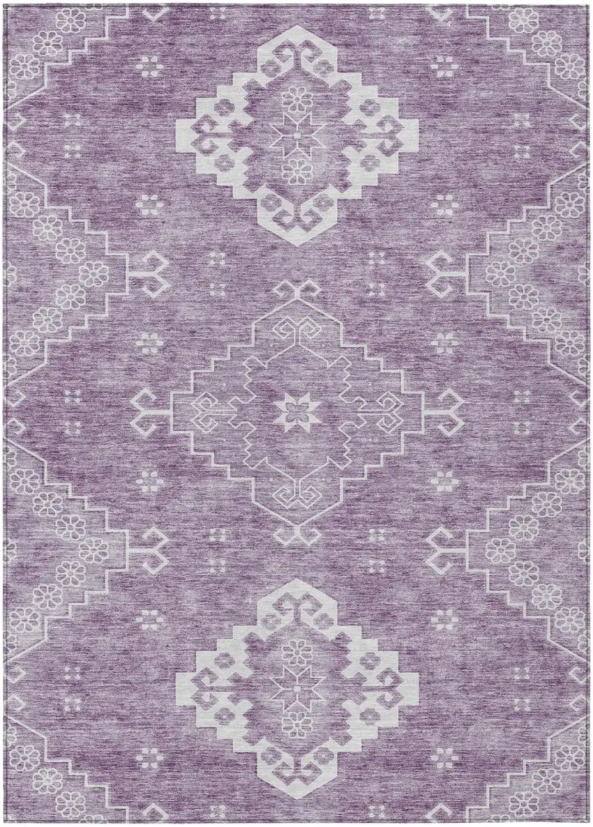 Lavender Plum And Ivory Medallion Washable Indoor Outdoor Area Rug Photo 2