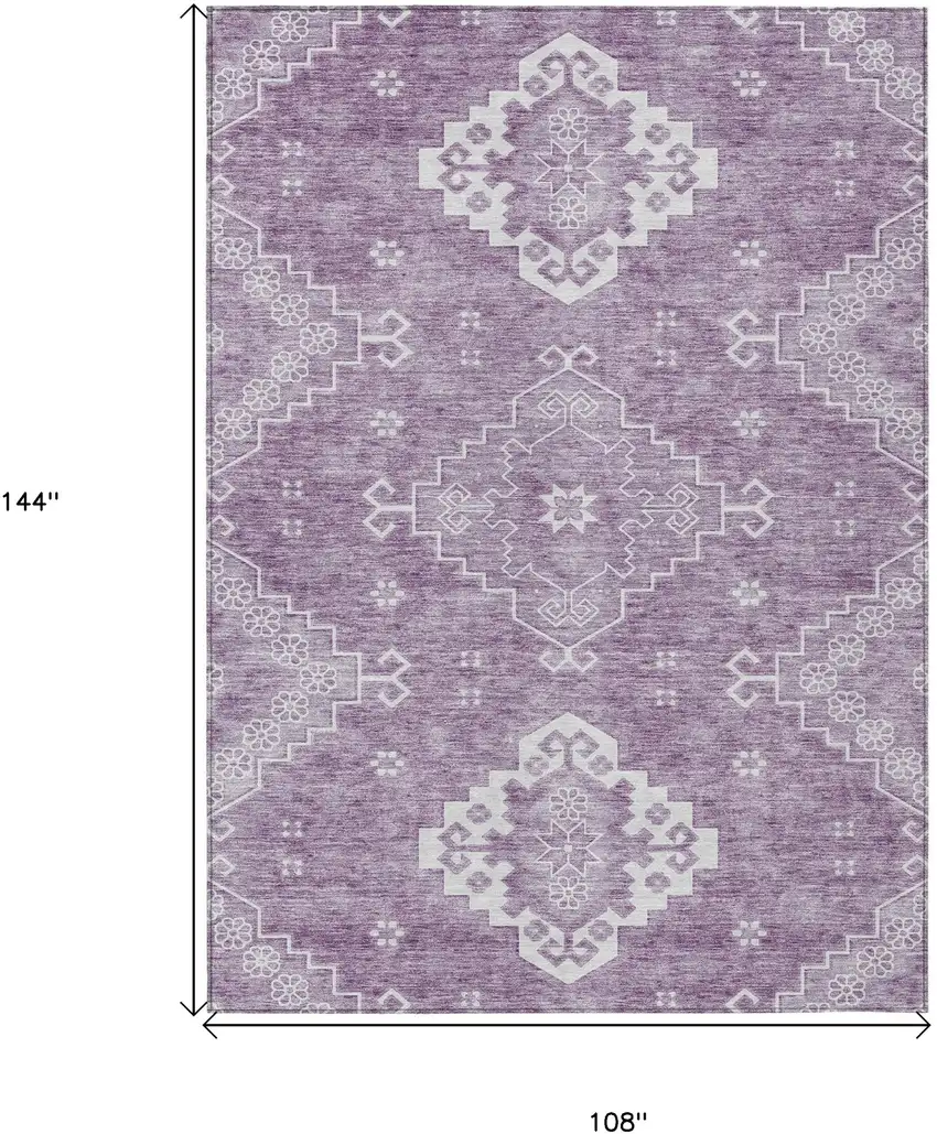 Lavender Plum And Ivory Medallion Washable Indoor Outdoor Area Rug Photo 3