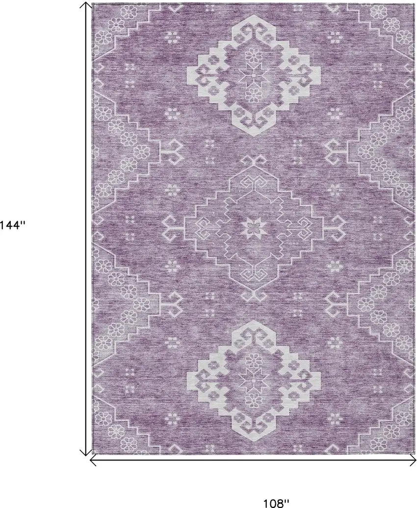 Lavender Plum And Ivory Medallion Washable Indoor Outdoor Area Rug Photo 3
