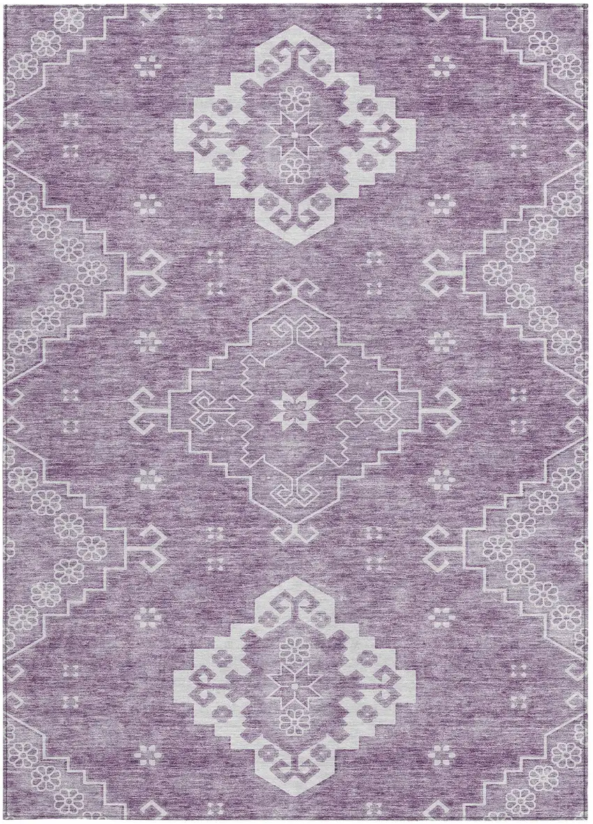 Lavender Plum And Ivory Medallion Washable Indoor Outdoor Area Rug Photo 7