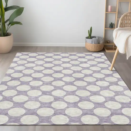 Lavender Polka Dot Washable Indoor Outdoor Area Rug Photo 9