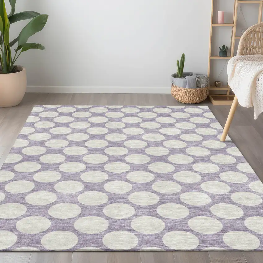 Lavender Polka Dot Washable Indoor Outdoor Area Rug Photo 9