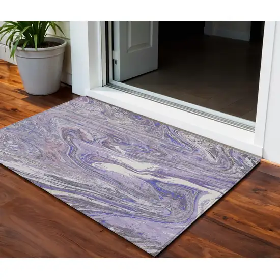 Lavender Purple And Gray Abstract Washable Indoor Outdoor Area Rug Photo 1