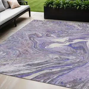 Photo of Lavender Purple And Gray Abstract Washable Indoor Outdoor Area Rug