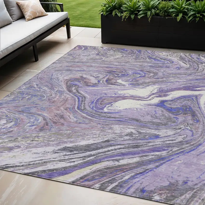 Lavender Purple And Gray Abstract Washable Indoor Outdoor Area Rug Photo 1