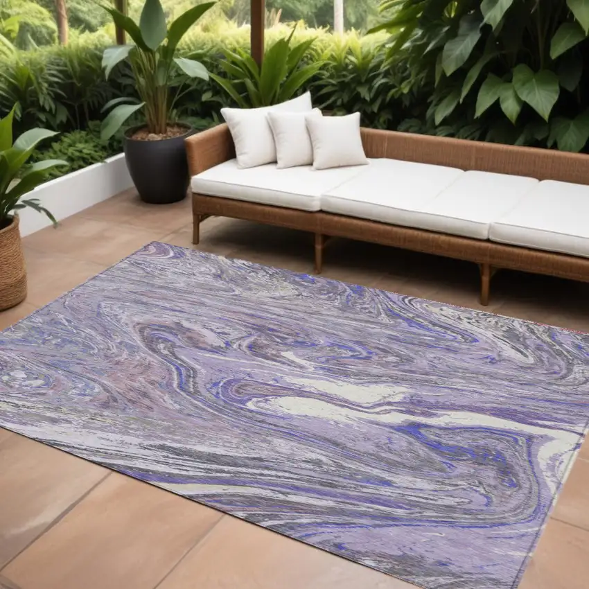 Lavender Purple And Gray Abstract Washable Indoor Outdoor Area Rug Photo 1