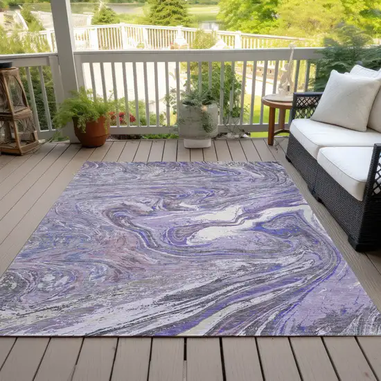 Lavender Purple And Gray Abstract Washable Indoor Outdoor Area Rug Photo 8