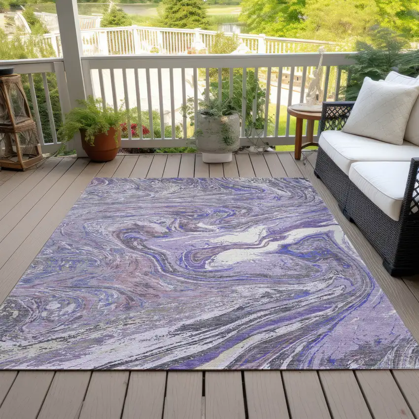Lavender Purple And Gray Abstract Washable Indoor Outdoor Area Rug Photo 8