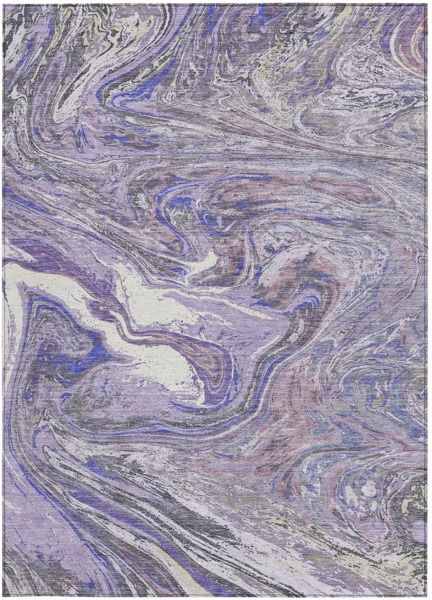 Lavender Purple And Gray Abstract Washable Indoor Outdoor Area Rug Photo 7