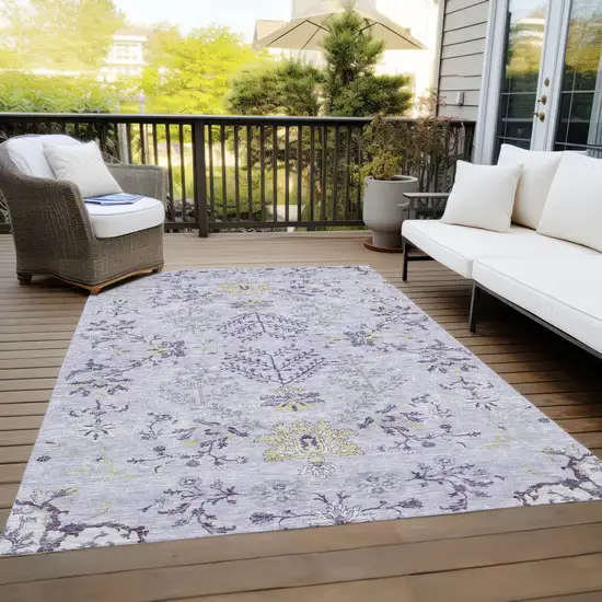 Lavender Purple And Gray Floral Washable Indoor Outdoor Area Rug Photo 9