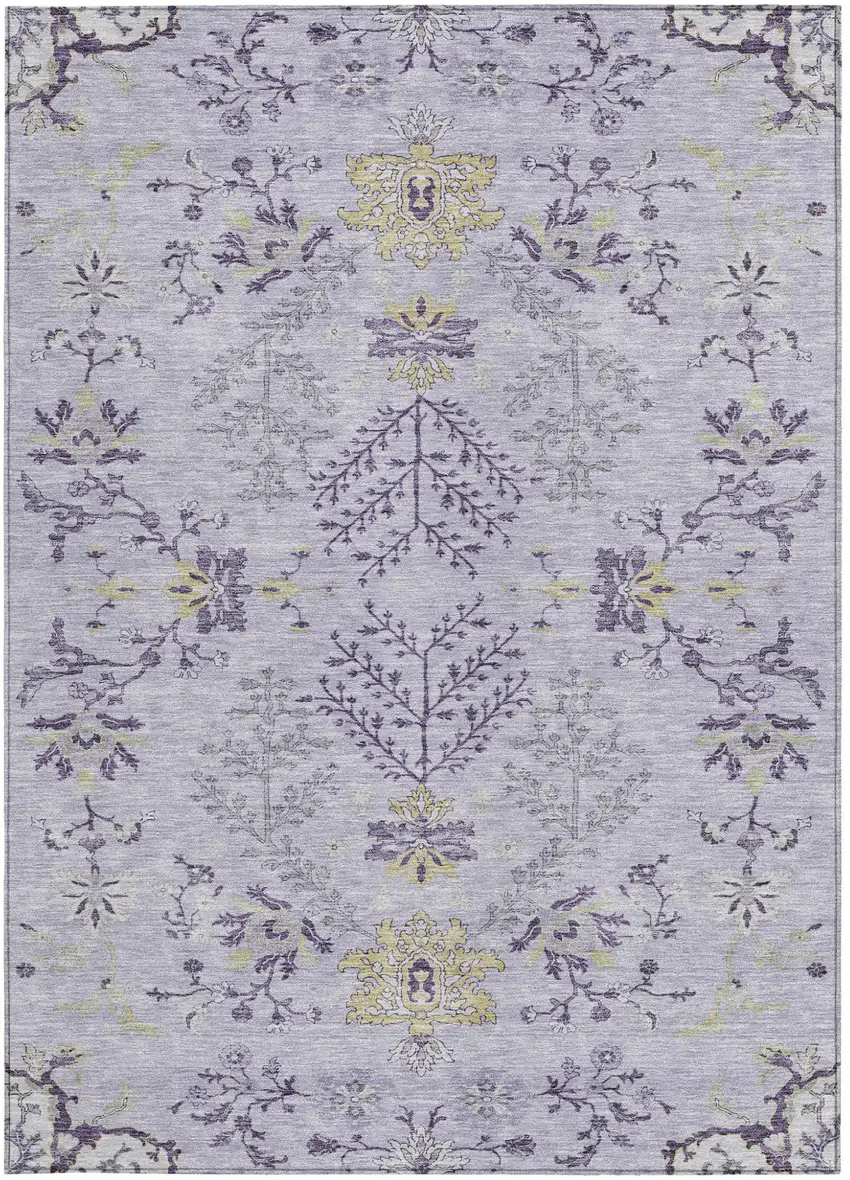 Lavender Purple And Gray Floral Washable Indoor Outdoor Area Rug Photo 6