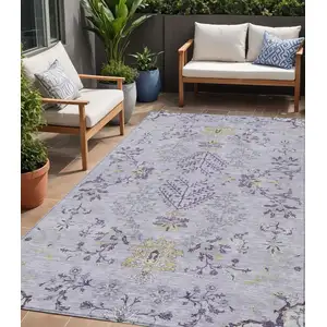 Photo of Lavender Purple And Gray Floral Washable Indoor Outdoor Area Rug