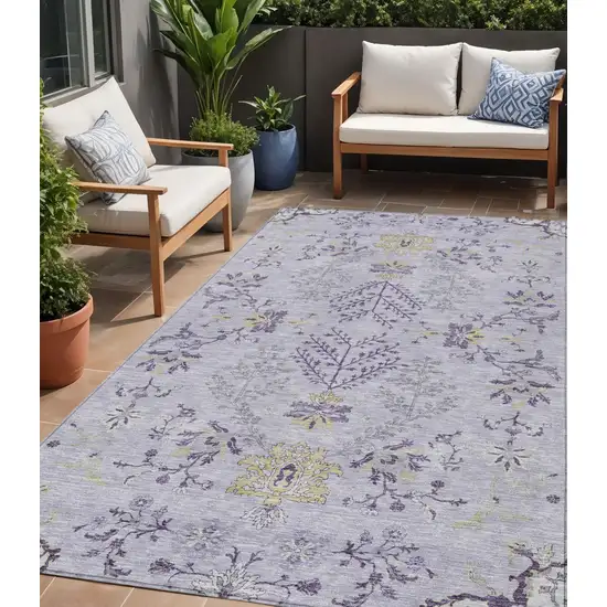 Lavender Purple And Gray Floral Washable Indoor Outdoor Area Rug Photo 1