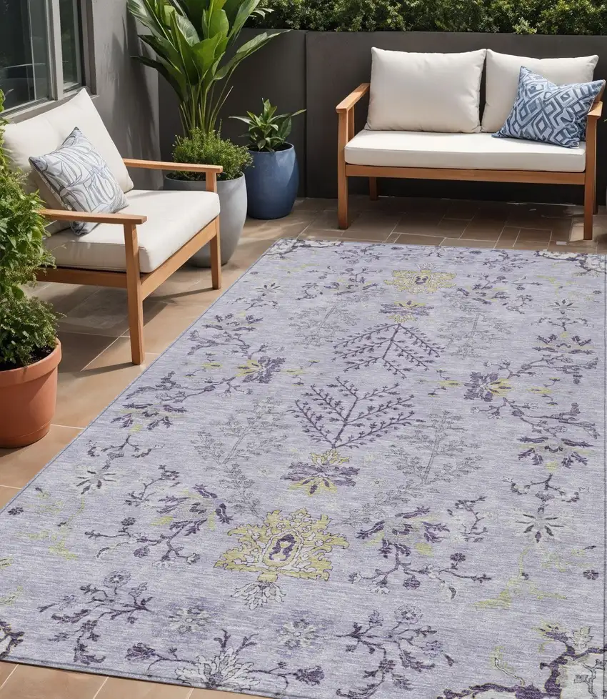 Lavender Purple And Gray Floral Washable Indoor Outdoor Area Rug Photo 1