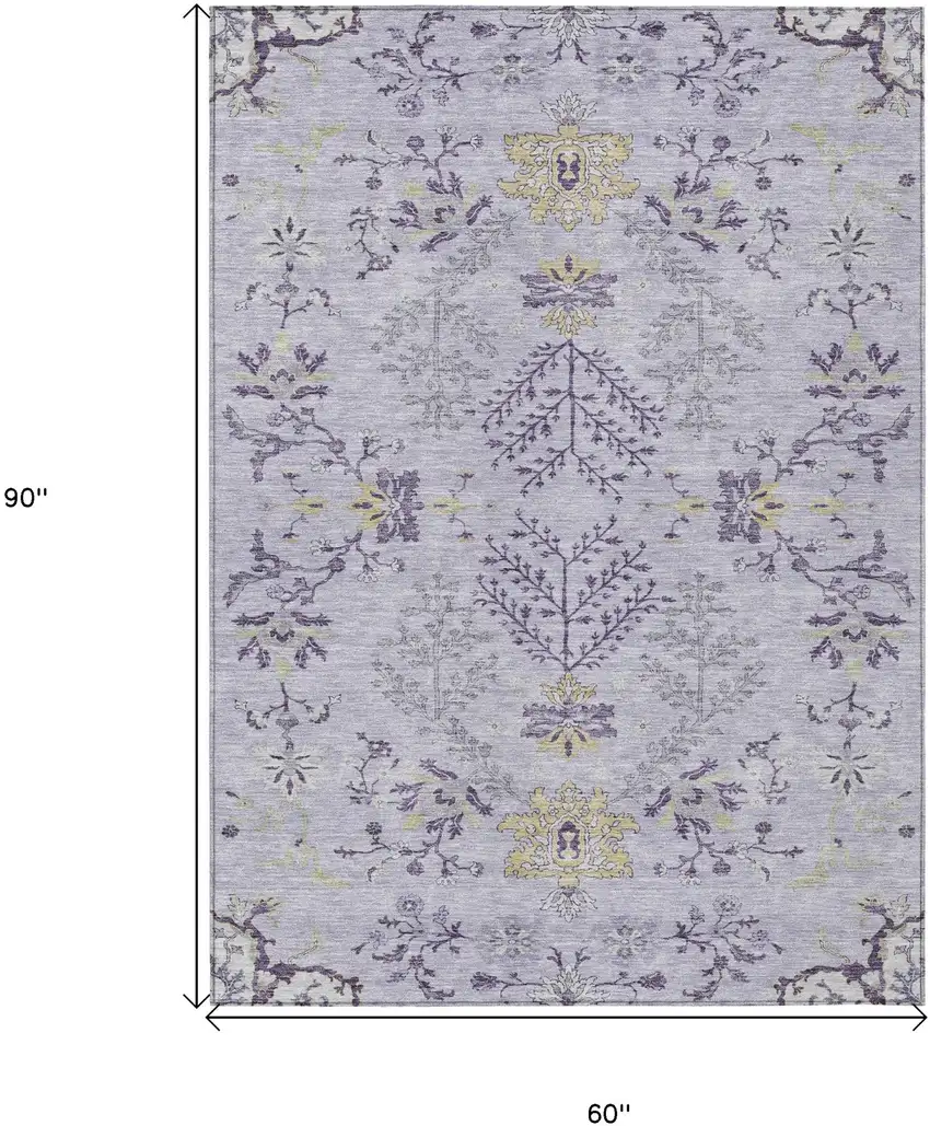 Lavender Purple And Gray Floral Washable Indoor Outdoor Area Rug Photo 3