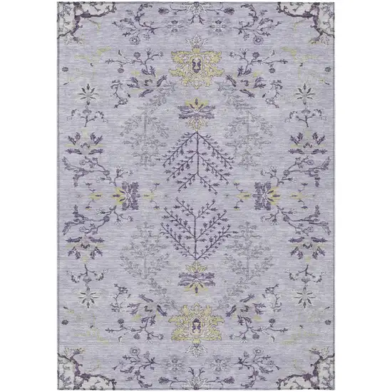 Lavender Purple And Gray Floral Washable Indoor Outdoor Area Rug Photo 2