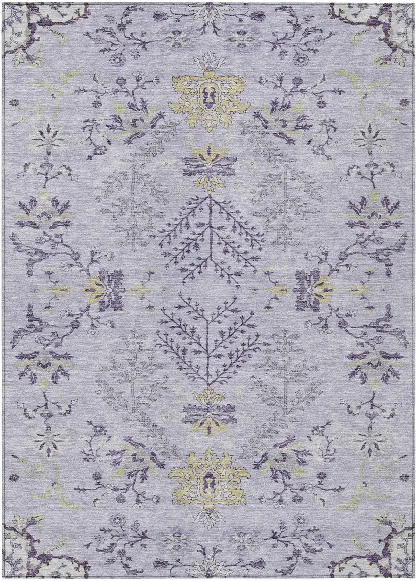 Lavender Purple And Gray Floral Washable Indoor Outdoor Area Rug Photo 2