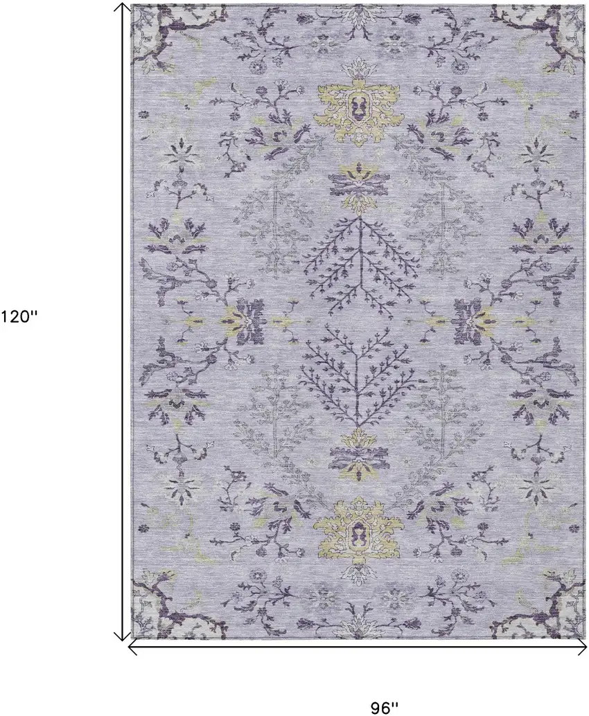 Lavender Purple And Gray Floral Washable Indoor Outdoor Area Rug Photo 3