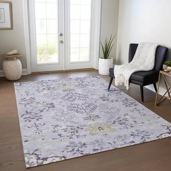 Lavender Purple And Gray Floral Washable Indoor Outdoor Area Rug Photo 8