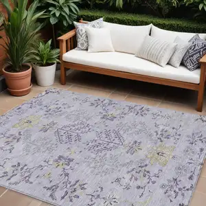 Photo of Lavender Purple And Gray Floral Washable Indoor Outdoor Area Rug