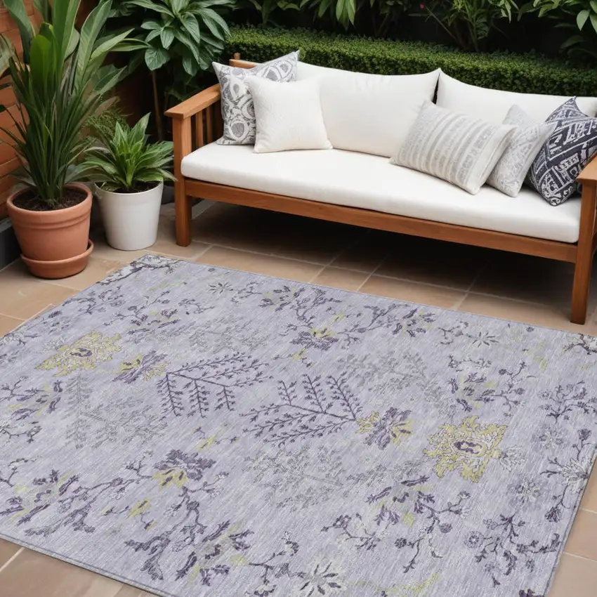 Lavender Purple And Gray Floral Washable Indoor Outdoor Area Rug Photo 1