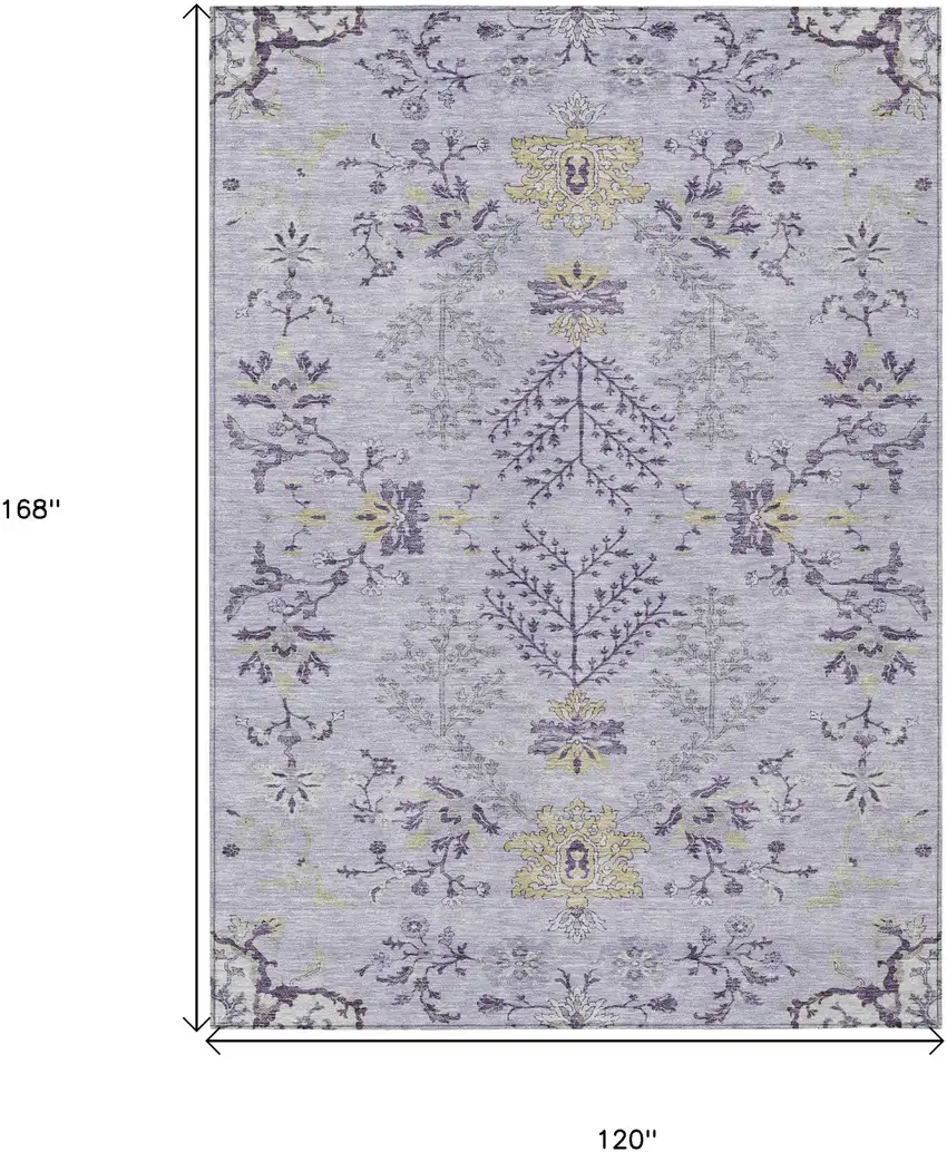 Lavender Purple And Gray Floral Washable Indoor Outdoor Area Rug Photo 3