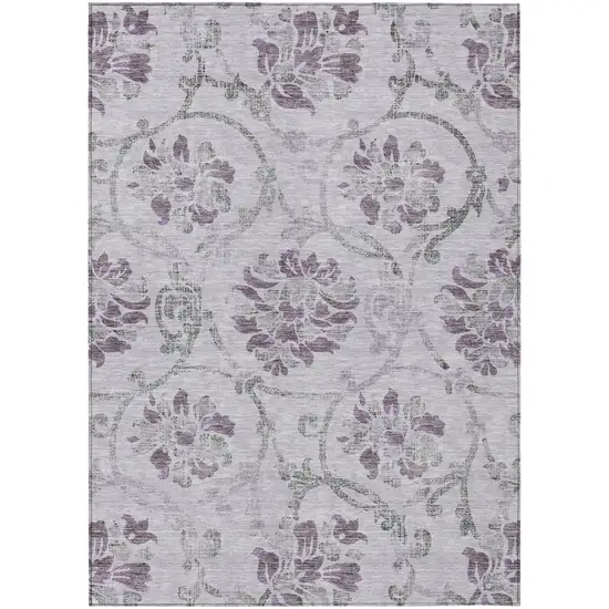 Lavender Purple And Gray Floral Washable Indoor Outdoor Area Rug Photo 2