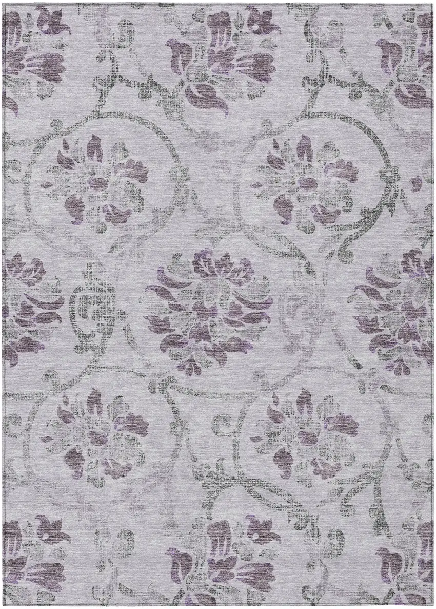 Lavender Purple And Gray Floral Washable Indoor Outdoor Area Rug Photo 2