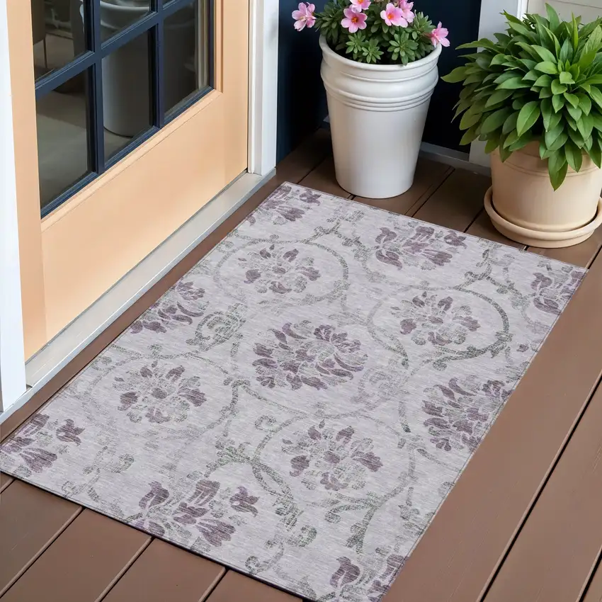 Lavender Purple And Gray Floral Washable Indoor Outdoor Area Rug Photo 1