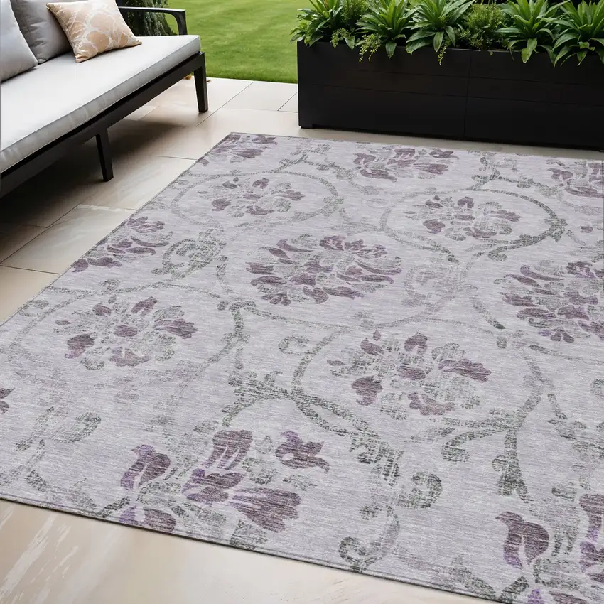Lavender Purple And Gray Floral Washable Indoor Outdoor Area Rug Photo 1