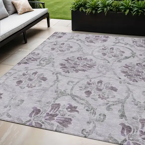 Lavender Purple And Gray Floral Washable Indoor Outdoor Area Rug Photo 1