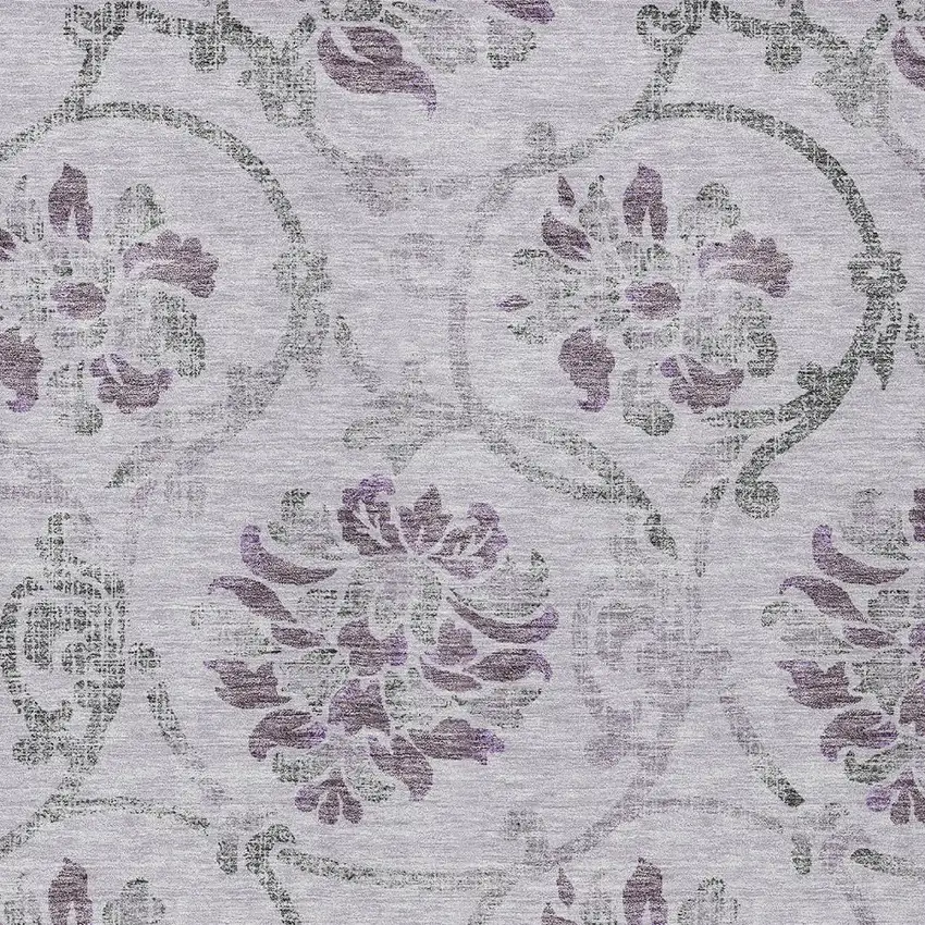 Lavender Purple And Gray Floral Washable Indoor Outdoor Area Rug Photo 4