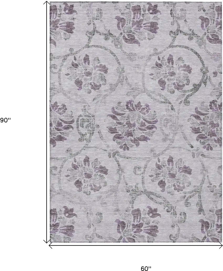 Lavender Purple And Gray Floral Washable Indoor Outdoor Area Rug Photo 3