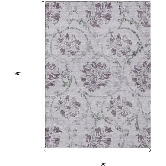 Lavender Purple And Gray Floral Washable Indoor Outdoor Area Rug Photo 3