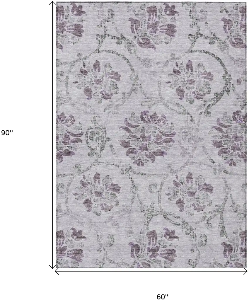 Lavender Purple And Gray Floral Washable Indoor Outdoor Area Rug Photo 3