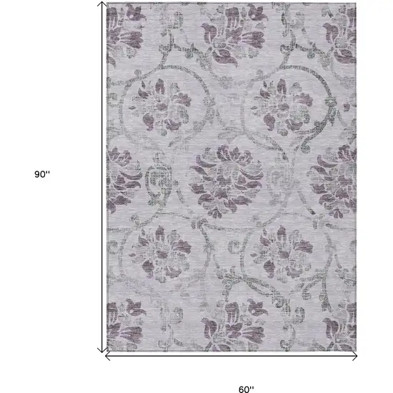 Lavender Purple And Gray Floral Washable Indoor Outdoor Area Rug Photo 3
