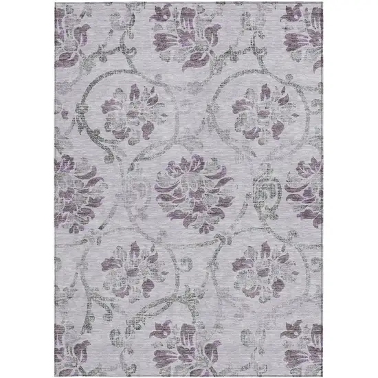 Lavender Purple And Gray Floral Washable Indoor Outdoor Area Rug Photo 5