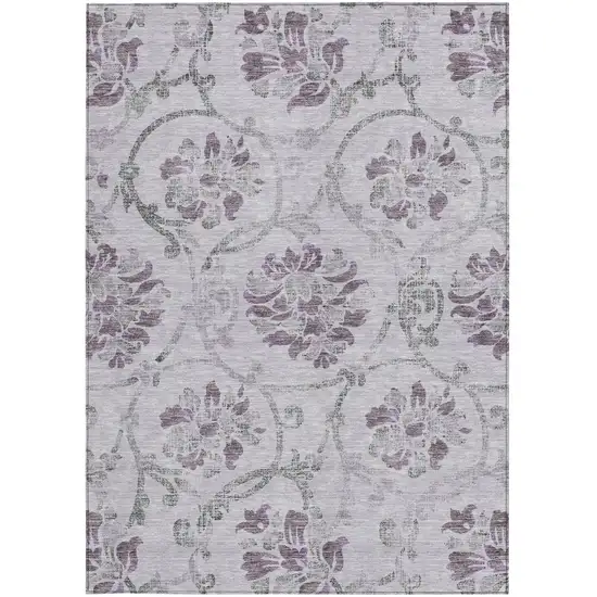 Lavender Purple And Gray Floral Washable Indoor Outdoor Area Rug Photo 5