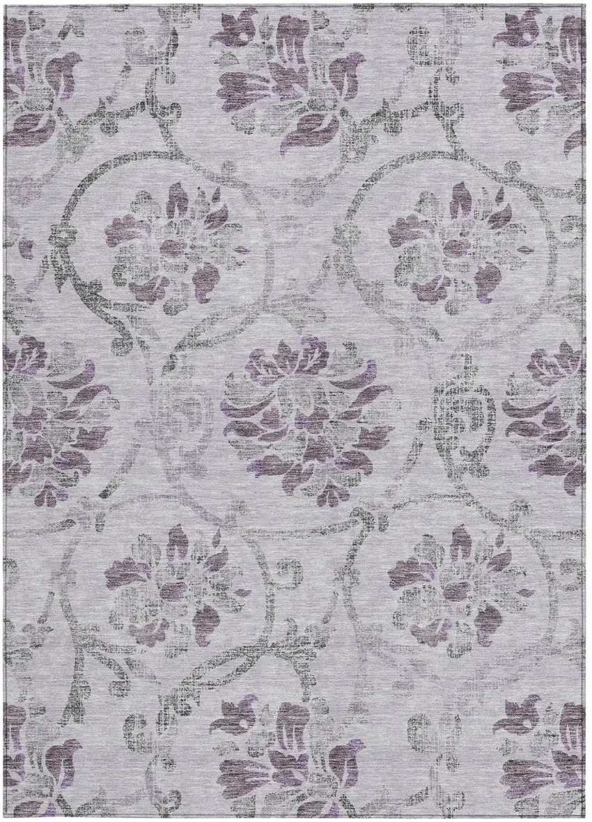 Lavender Purple And Gray Floral Washable Indoor Outdoor Area Rug Photo 5