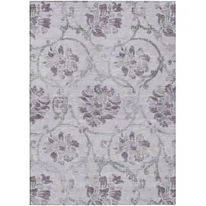 Photo of Lavender Purple And Gray Floral Washable Indoor Outdoor Area Rug