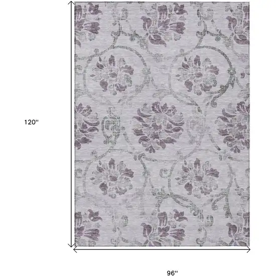 Lavender Purple And Gray Floral Washable Indoor Outdoor Area Rug Photo 3