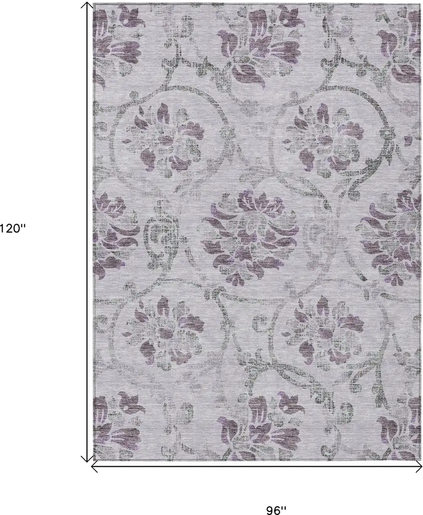 Lavender Purple And Gray Floral Washable Indoor Outdoor Area Rug Photo 3