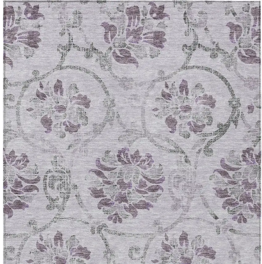 Lavender Purple And Gray Floral Washable Indoor Outdoor Area Rug Photo 5