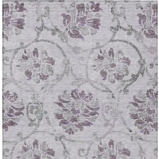 Lavender Purple And Gray Floral Washable Indoor Outdoor Area Rug Photo 5