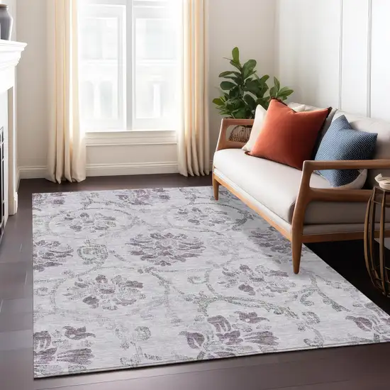 Lavender Purple And Gray Floral Washable Indoor Outdoor Area Rug Photo 8