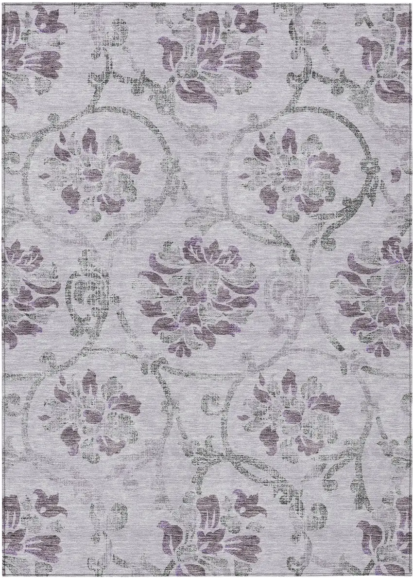 Lavender Purple And Gray Floral Washable Indoor Outdoor Area Rug Photo 1