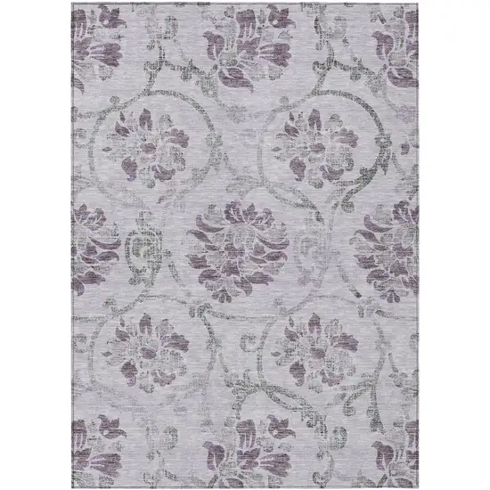Lavender Purple And Gray Floral Washable Indoor Outdoor Area Rug Photo 1